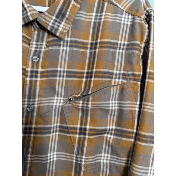 TOAD&CO Mens Flannel Plaid Button Up Shirt Cotton XL Brown Navy Western FLAW - Picture 3 of 14